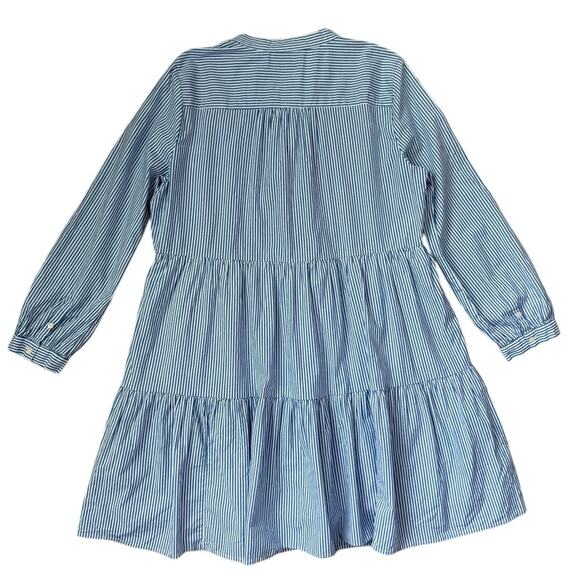 J. Crew Blue/White Striped Stretch Cotton Poplin Tiered Dress Pockets Size Large - Picture 9 of 11